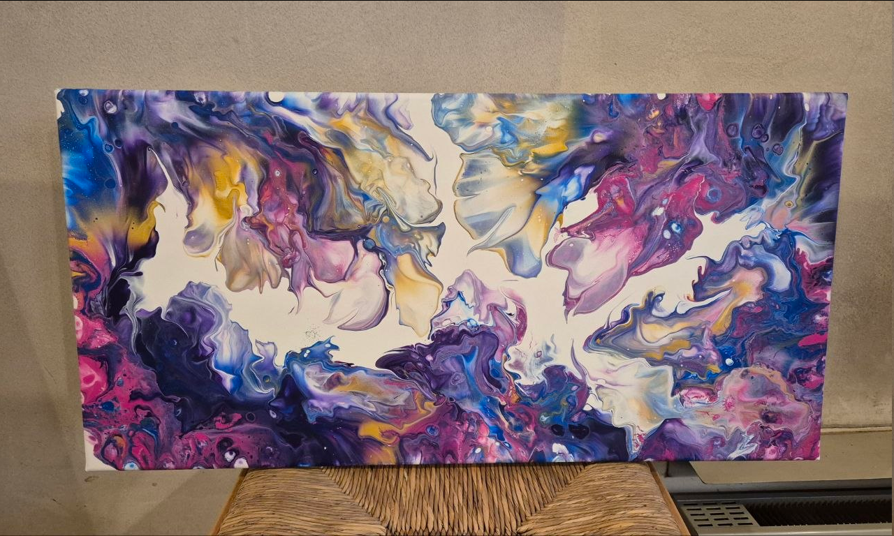 Herzbild – Großes Leinwandgemälde in Violett und Pink