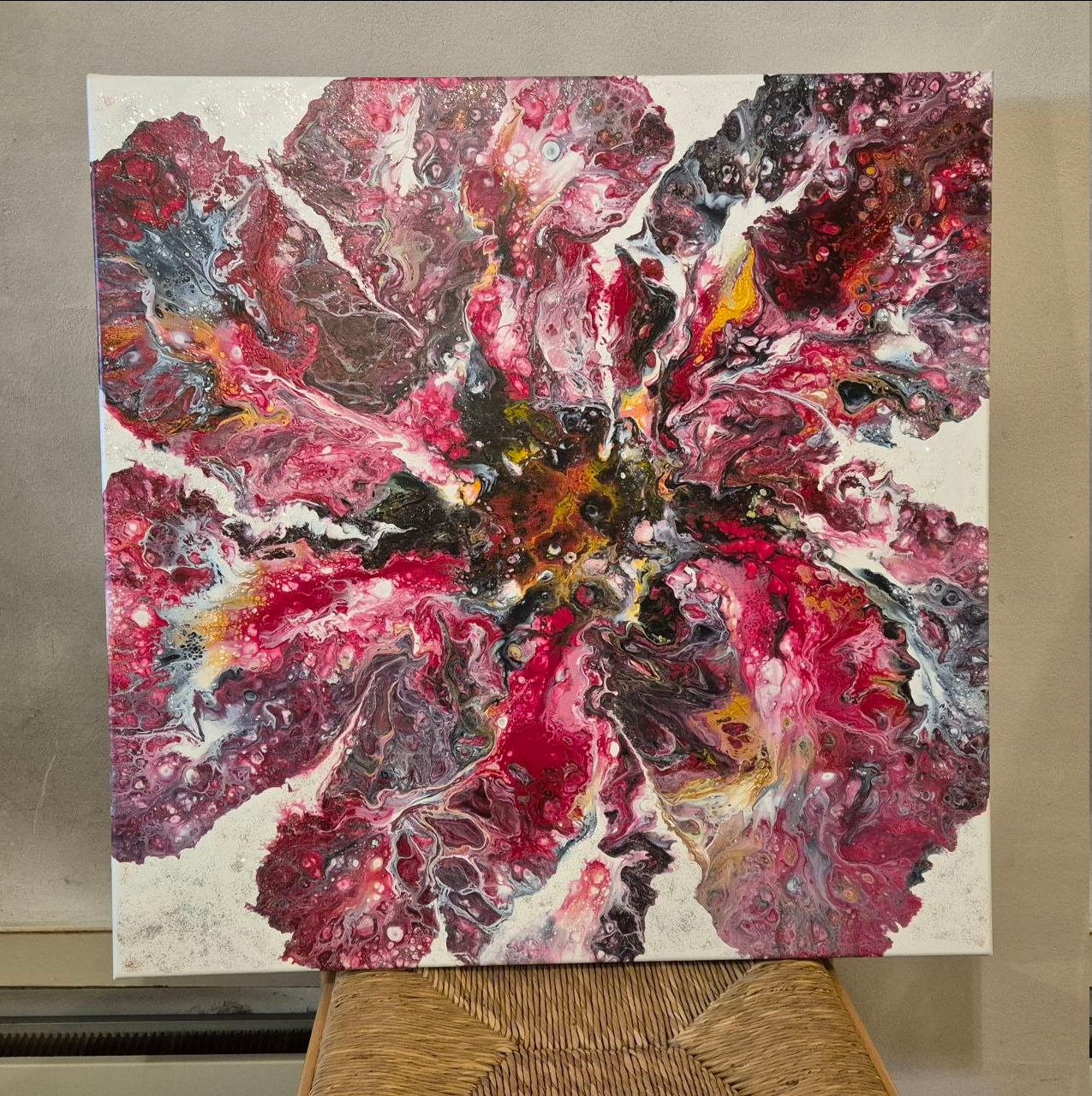 Herzbild – Rotes und rosafarbenes Blütengemälde